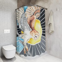 Shower Curtains - Barn Owl Landing Human made bird Original Ink Artwork