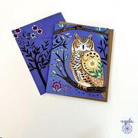 Great Horned Owl Birthday Card blue owl card for bird lovers cards woodland animal starry birthday c