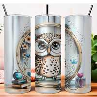Wise Owl Tumbler Wrap - Adorable Book-Loving Owl in Glasses for 20 oz Tumbler