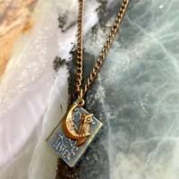 Owl & Moon Book Necklace | 1920s Brass Stamping, 18" Chain