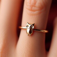 Minimalist Owl Ring Yellow Gold Owl Ring Owl Ring Owl Jewelry Dainty Solid Gold Owl Gift Owl Gold Wh