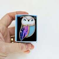 Handmade Stained Glass Owl Brooch: Modern Art Bird Pin
