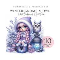 Winter Gnome Owl Clipart Set: 10 Watercolor Christmas Crafts JPGs (Digital Download)