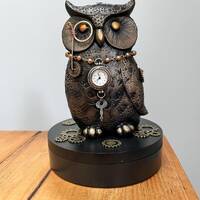 Owl Clock, Owl Ornament, Owl Figurine, Owl Gift, Steampunk Owl, Steampunk Clock