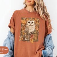 Womens Autumn Barn Owl T-Shirt,Owl Lover Shirt,Bird Lover Shirt,Cottagecore Owl Shirt,Nature Lover T