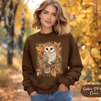 Womens Autumn Barn Owl Sweatshirt,Owl Lover Gift,Bird Lover Sweater,Nature Lover Sweater,Owl Gift Fo