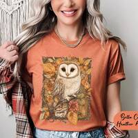 Womens Autumn Barn Owl T-Shirt,Owl Lover Shirt,Bird Lover Shirt,Cottagecore Owl Shirt,Nature Lover T