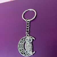 Owl Moon Keyring Owl on the Crescent Moon Keychain Owl Keyring Moon Keyring Witchy Keychain
