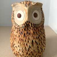 Studio Pottery Owl Vintage Stoneware Owl Figurine Maker Textured Surface Maker Unknown
