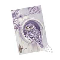 Purple Owl Sitting in Old School Peep Hole in Door, Four Sizes, Jigsaw Game, Relaxation Activity, Co