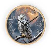 Moonlit Snowy Owl Wall Clock, 3 colors, choice of hand colors