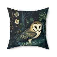 Owl Mythical Spun Polyester Pillow, Decorative Cushion Case, Fantasy Home Decor, Animal Lover Gift, 