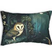 Magical Owl Lumbar Pillow, Decorative Cushion Case, Fantasy Home Decor, Animal Lover Gift, Fantasy T