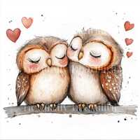 10 x Owls & Hearts Couple Clipart Bundle - High Quality JPGs - Romantic Valentine's Owl Coup