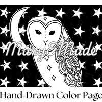 Starry Owl Black And White Printable Color Page Original Artwork Not Ai