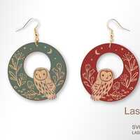 Owl in forest earring laser cut file, earring DIGITAL DOWNLOAD FILE