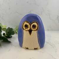 Purple Owl Ornament: Whimsical Pottery Bird Decor