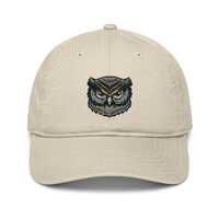 Owl embroidered organic cotton baseball cap, owl portrait, bird embroidery, owl lover, striking eyes