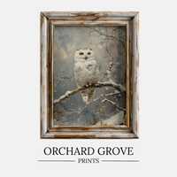 Snow Owl Winter Print Winter Woodland Animals Wall Art Vintage Winter Prints Rustic Home Decor Winte