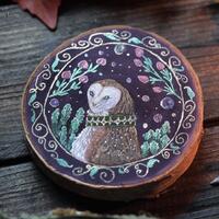 Owl Tapestry Medieval Fantasy Fairy Tale Original Artwork Watercolor Wood Painting One of a Kind