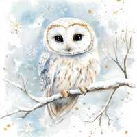 6 Watercolor Winter Owl Clipart, Snowy Woodland Owl, Festive White Owl Clipart, Woodland Winter Anim