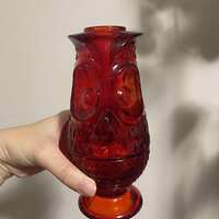 Viking Ruby Red Glass Owl Fairy Lamp, Mid Century Modern Tea Light Holder