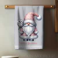 Custom Winter Gnome Tea Towels, Pink Christmas Decor, Personalized Hostess Gift, Holiday Dish Towels