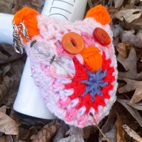 Bright Owl Stuffie Plush Handmade Pink/Purple/Orange/Crochet Keychain/Bag Accessory & Clear Bead