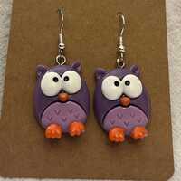 Purple Owl big eyes earrings, 925 sterling silver, resin, novelty, gift, drop, dangle