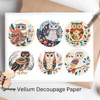 Scandinavian Owl Circle  2 , One Sheet Decoupage Paper US Letter Size