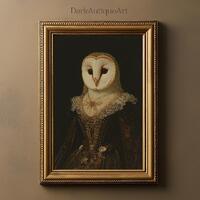 Enigmatic Owl Portrait | Dark Academia Printable, Vintage Animal Art, Gothic Wall Decor, Mysterious 