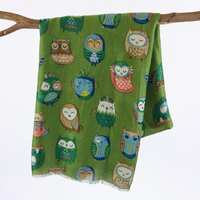 Cute Owl Lover Autumn Scarf Boho Green Bird Wrap Birthday Mother's Day Gift For Her 73x31"