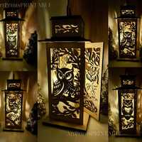 Christmas Lamp Owl Tealight Lantern - Woodland Laser Cut Forest Scene Digital Download Tealight Cand
