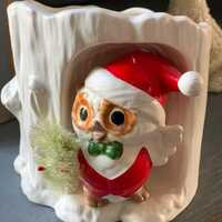 Vintage Napco Christmas Owl Planter/Candy dish