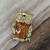 Vintage Avon Mini Amber Enamel Owl Lapel Pin