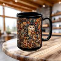 CottageCore Owl Mug, Forest Tea Cup, Nature Lover Gift, Anima Botanical Mug, Bird watcher gift, Rust