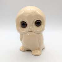 Vintage Canadiana Pottery Ceramic Owl Figurine with Realistic Eyes | Smoothly Textured Handcrafted C