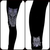 Regular Size Full Length Leggings Embellished Iridescent Rhinestone &  Crystal Owl Design