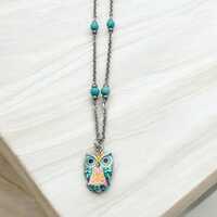 Whimsical Owl Charm Necklace - Stainless Steel with Colorful Floating Beads