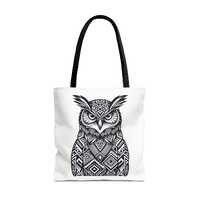 Tote Bag, Tribal Owl Tote Bag, Boho Owl Bag, Ethnic Bird Tote, Nature Lover Gift, Animal Print Bag, 