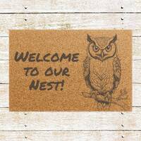 Doormat with Custom Text and Owl on Branch, Personalized Welcome Mat for Home Decor, Housewarming Gi