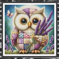 Lavender Hoot - Cute Patchwork Owl Large Modern Full Coverage Counted Cross Stitch Pattern For Exper