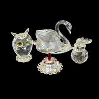 Swarovski Crystal Mini Figurines Swan Owl Cake Rabbit Vintage 1980s Made Austria