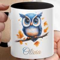 Custom Cute Blue Owl Mug, Unique Owl Lover Gift, Custom Owl Mug, Personalized Gift Idea, Fun Wildlif