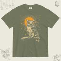 Enchanted Forest Gift for Her, Celestial Owl T-Shirt, Vintage Linocut Style Comfort Colors Tee, Cosm