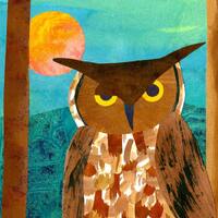 Owl Art Print, Night Owl - 8 x 10 Inches - Painted Paper Collage