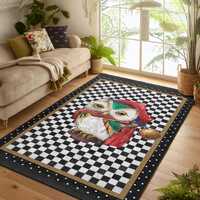 Owl Christmas Rug|Whimsical Checkered Pattern Area Rug|Animal Themed Area Rug|Cozy Living Room Decor