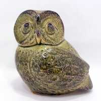 Toyo Owl Figurine with Green Speckled Glaze - Vintage 60s Toyo Japan Collectible Decor