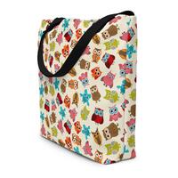 Owls Bird Print Large Tote Bag, Trendy Tote Bag Aesthetic, Owls Lover Gift, Aloha Beach Travel Bag, 