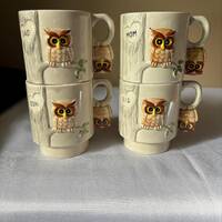 Stackable Owl Mugs Mom Dad Son Daughter vintage